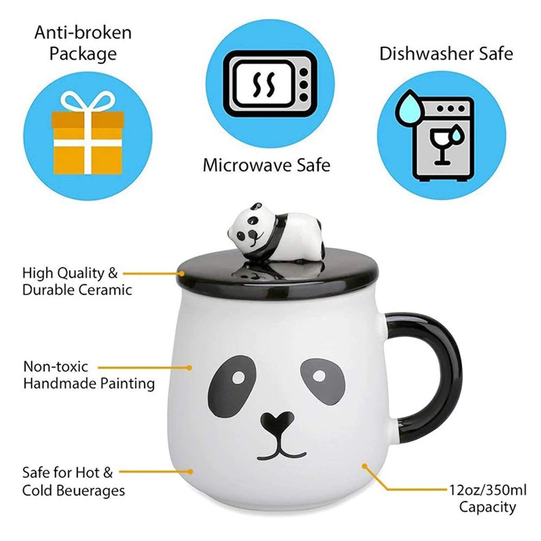 Premium Ceramic Panda Cup With Lid and Spoon