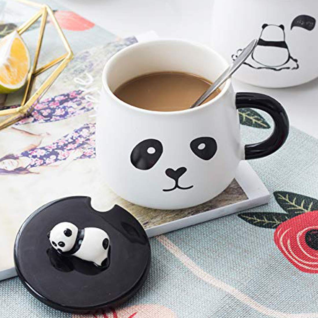 Premium Ceramic Panda Cup With Lid and Spoon