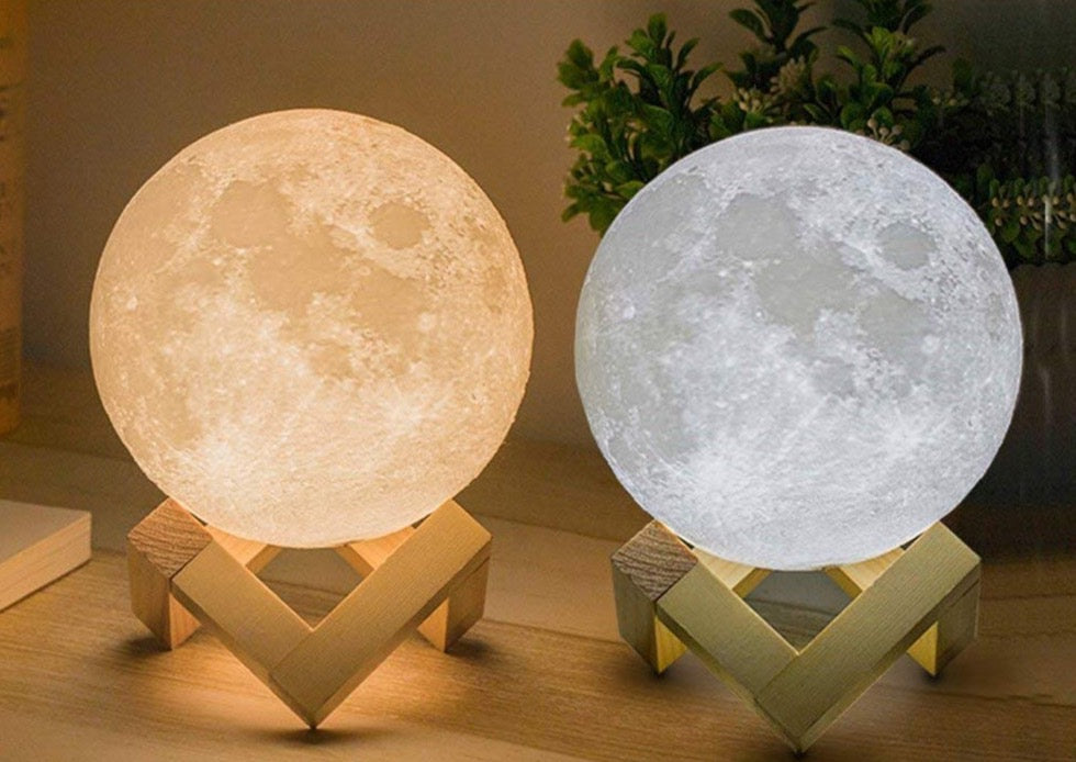 3D Moon Table Lamp With Wooden Stand