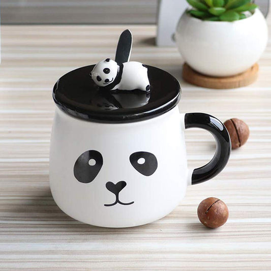 Premium Ceramic Panda Cup With Lid and Spoon