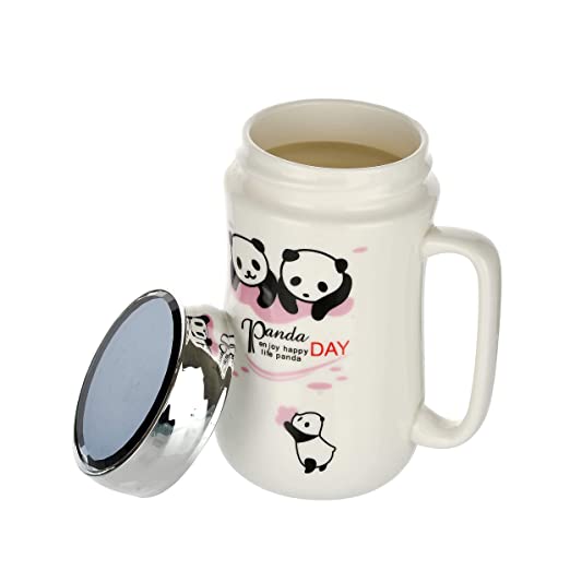 Panda Ceramic Mugs With Mirror Lid For Tea, Coffee, Milk, Beverage Lover