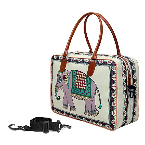 Canvas Duffle Travel Bag for Men and Women with Royal Rajasthani Print of Elephant