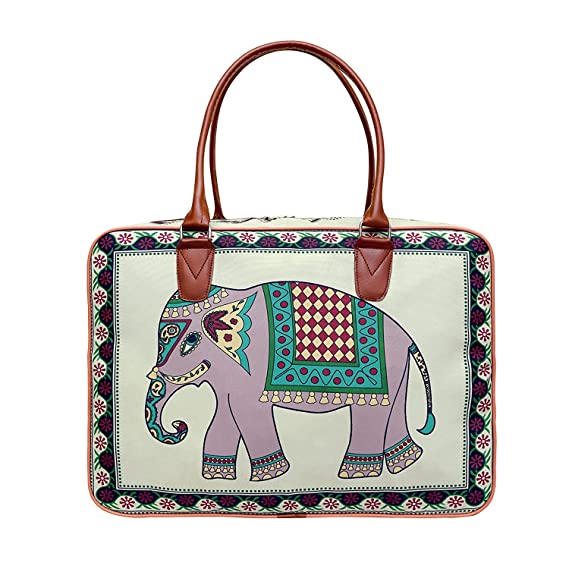 Canvas Duffle Travel Bag for Men and Women with Royal Rajasthani Print of Elephant