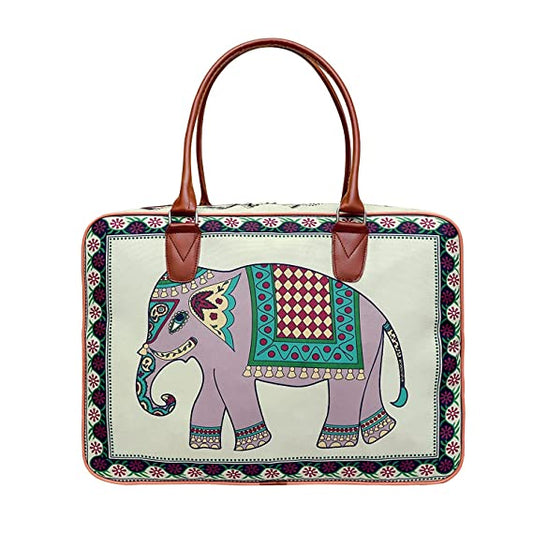 Canvas Duffle Travel Bag for Men and Women with Royal Rajasthani Print of Elephant