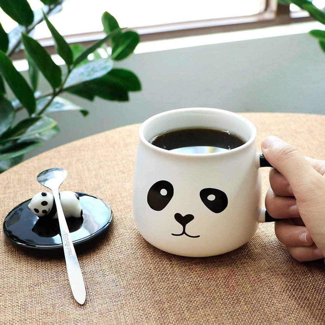 Premium Ceramic Panda Cup With Lid and Spoon