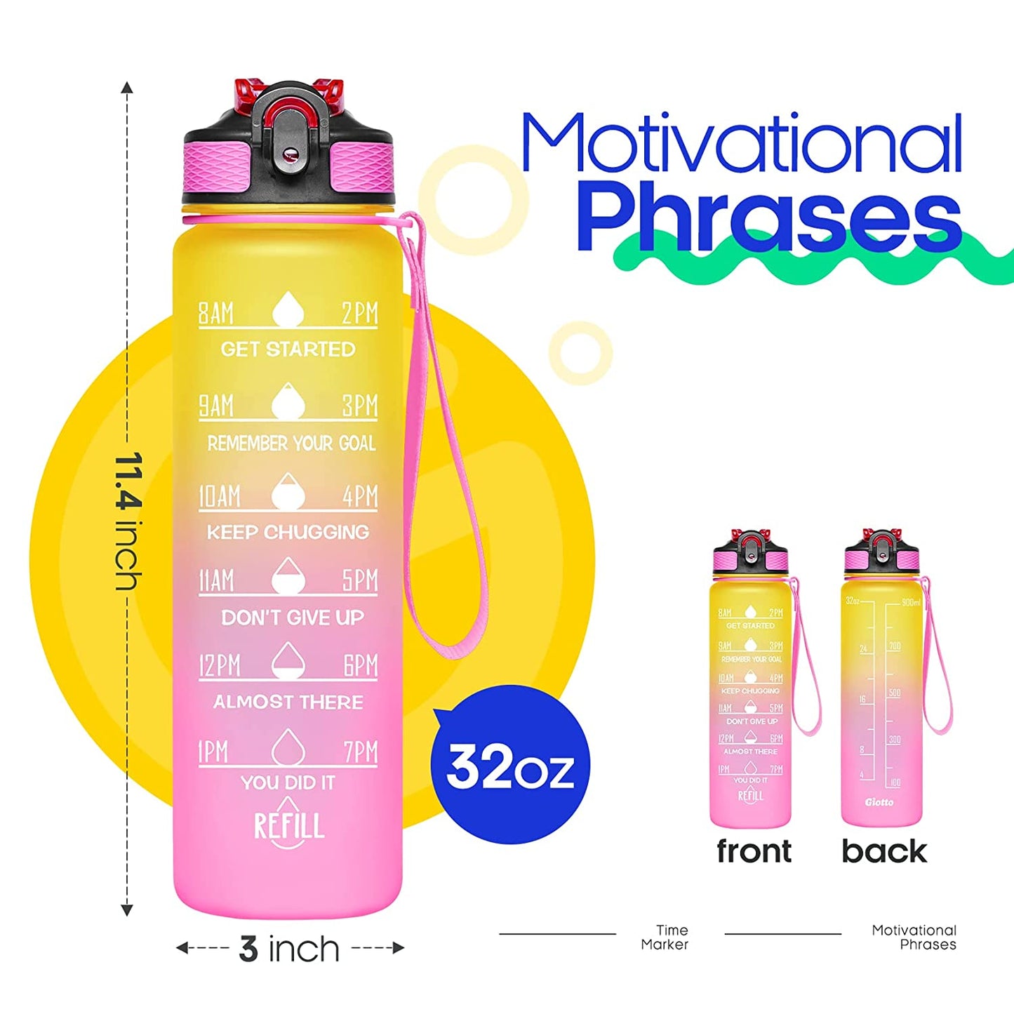 Motivational Water Bottle With Strap (1 Litre)