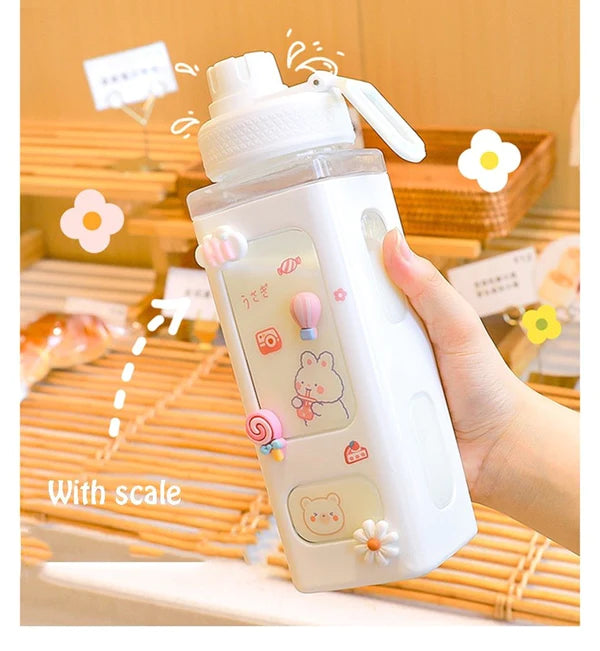 Kawaii Water Bottle With Straw And Sticker 23.6Oz No Leak Large