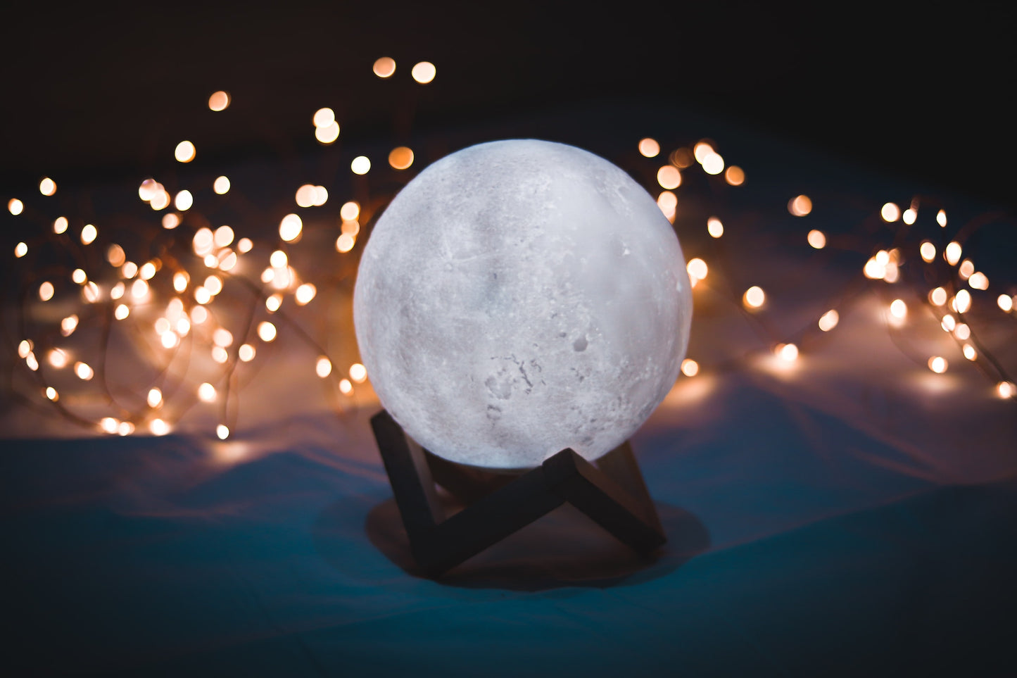 3D Moon Table Lamp With Wooden Stand