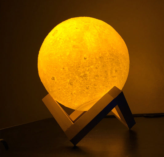 3D Moon Table Lamp With Wooden Stand